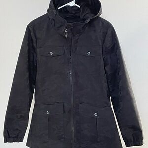 Michael Kors Black Hooded Camo Hooded Jacket Utility Coat Women’s Size M NWT